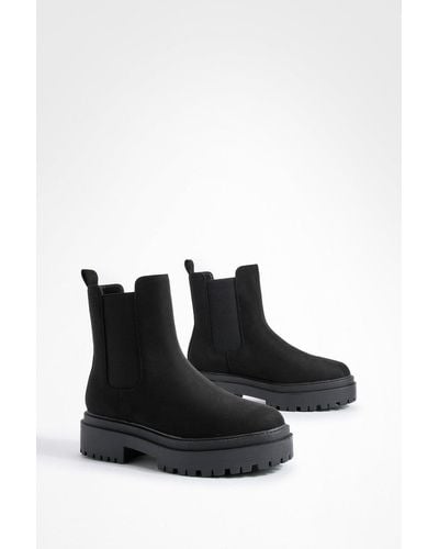 Boohoo Stepped Sole Chunky Chelsea Boots - Black