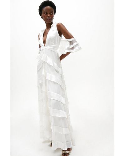 Coast Satin Tiered Cold Shoulder Maxi Dress - White