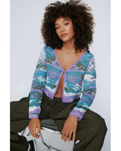 Nasty Gal One Button Pixelated Micro Knitted Cardigan - Purple