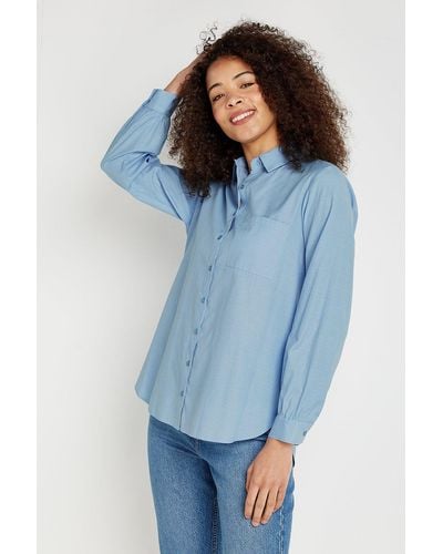 Wallis Blue Plain Poplin Longline Shirt