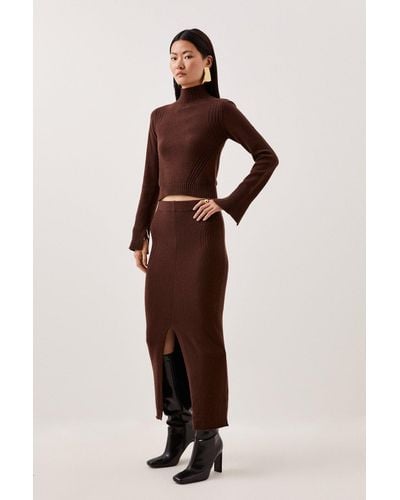 Karen Millen Cashmere Blend Knit Column Midaxi Skirt - Brown