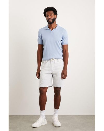 Burton Slim Fit Navy Fine Stripe Linen Blend Shorts - White