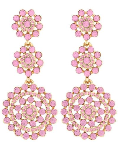 Mood Rose Gold Light Rose Statement Floral Graduated Drop Earrings - Pink