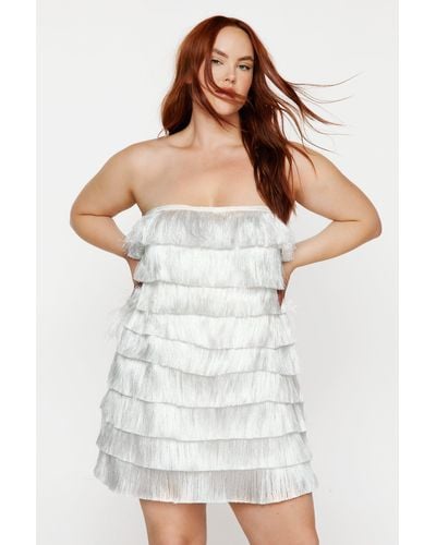 Nasty Gal Plus Size Fringe Strapless Mini Dress - White