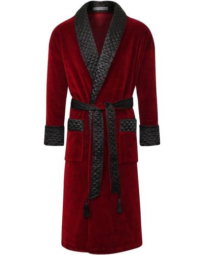 Bown of London Astor Luxury Cotton Long Velvet Smoking Jacket - Red