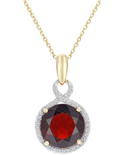 Jewelco London 9ct Gold 8pts Diamond 3.8ct Garnet Cocktail Pendant Necklace 16" - Red