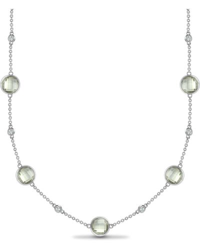 Jewelco London 18ct White Gold Diamond Green Amethyst By The Inch Necklace - Metallic