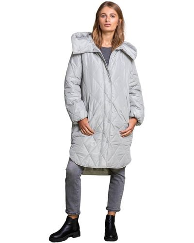 Roman Hooded Longline Quilted Coat - Grey