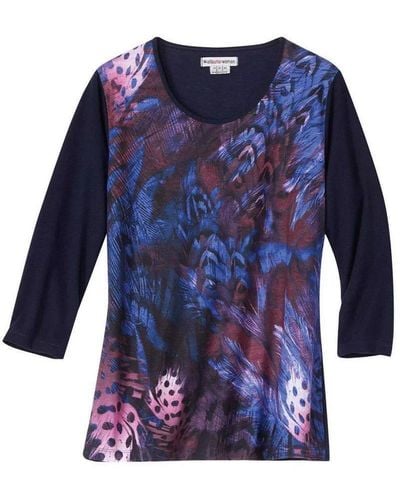 Atlas for women Feather 3 4 Sleeve Top - Blue
