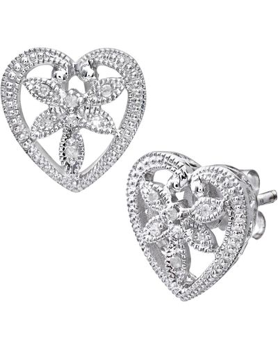Jewelco London 9ct White Gold Round 5pts Diamond Flower Stud Earrings - Pe0axl3079w - Metallic