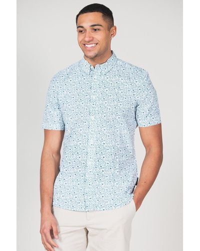 French Connection Cotton Short Sleeve Floral Shirt - Blue