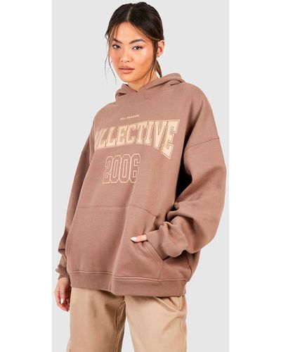 Boohoo Collective Print Oversized Hoodie - Natural