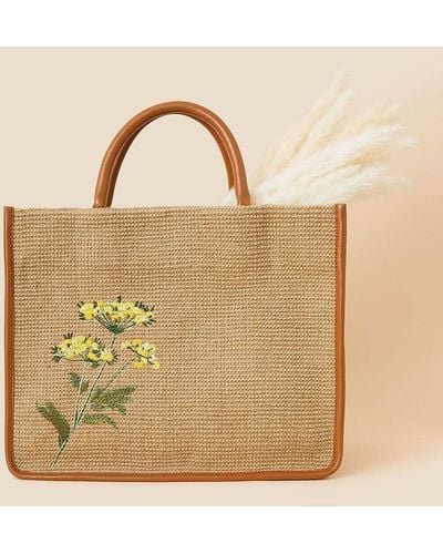 Accessorize Large Embroidered Jute Handheld Bag - Natural
