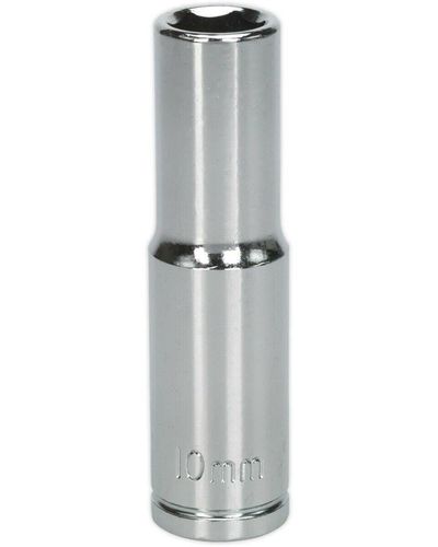 Loops 10mm Chrome Plated Deep Drive Socket - 3/8" Square Drive High Grade Carbon Steel - Grey