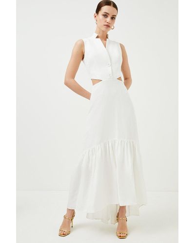Karen Millen Petite Linen Cut Out Maxi Dress - White