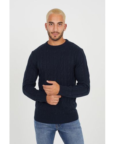 Brave Soul 'maoc' Cable Knitted Jumper - Blue