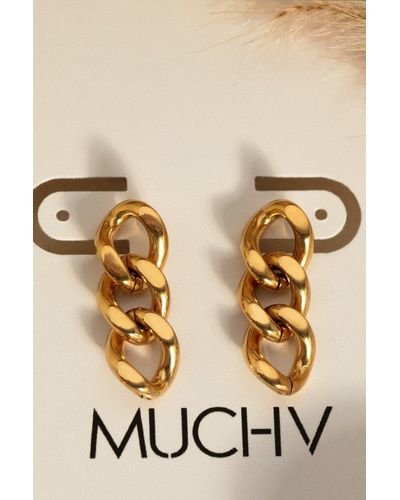 MUCHV Gold Short Chain Stud Earrings - Metallic