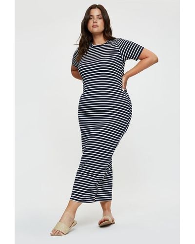 Dorothy Perkins Curve Navy Stripe Maxi T-shirt Dress - Blue