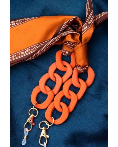 The Colourful Aura Orange Plain Print Cotton Scarf Reading Detachable Eyeglass Chain Lanyard Holder - Blue