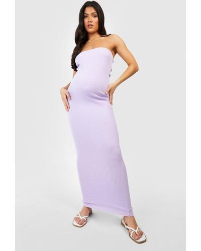 Boohoo Maternity Bandeau Rib Knit Midi Dress - Purple