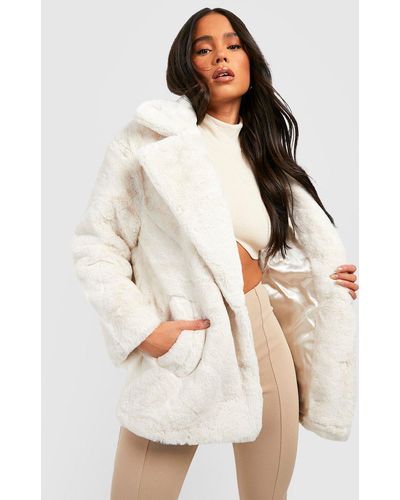Boohoo Petite Oversized Collar Luxe Faux Fur Coat - Natural