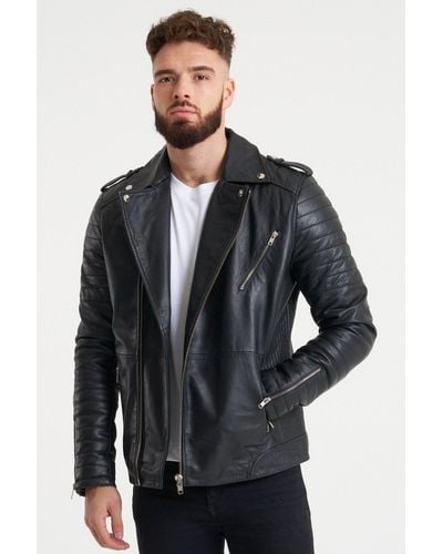 Barneys Originals Ribbed Leather Jacket - Grey