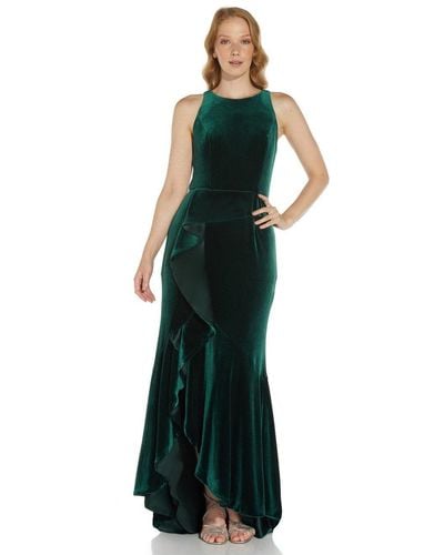 Adrianna Papell Velvet Cascade Gown - Green