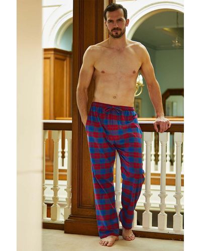 British Boxers 'bordeaux' Tartan Brushed Cotton Pyjama Trousers - Red