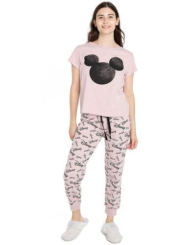 Disney Mickey Mouse Silhouette Cotton Pj Set - Multicolour