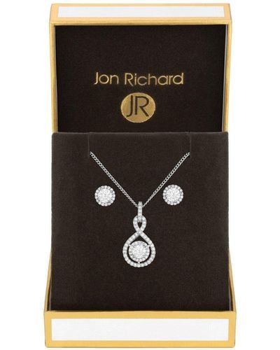 Jon Richard Rhodium Plated Cubic Zirconia Infinity Pendant And Earring Set - Gift Boxed - Black
