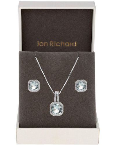 Jon Richard Gift Packaged Cubic Zirconia And Aqua Earring And Necklace Set - Grey