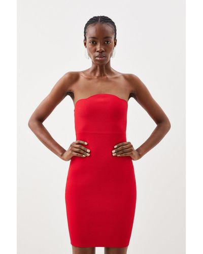 Karen Millen Premium Viscose Blend Body Contouring Bandeau Knit Mini Dress - Red