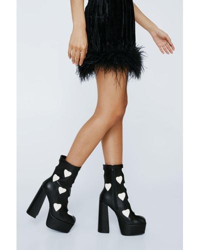 Nasty Gal Faux Leather Heart Platform Ankle Boots - Black