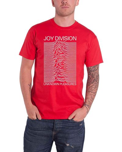Joy Division Unknown Pleasures White On Red T Shirt
