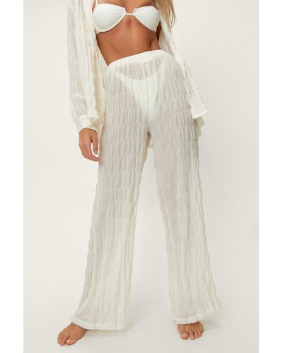 Nasty Gal Textured Wide Leg Beach Cover-up Trousers - Natural