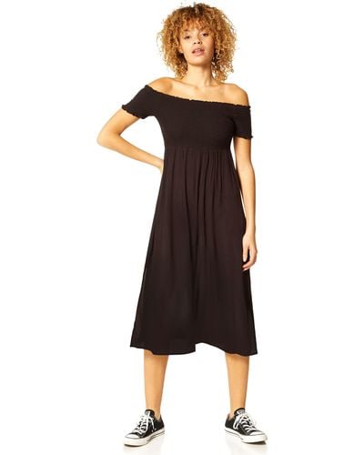 Roman Shirred Bust Midi Beach Dress - Black