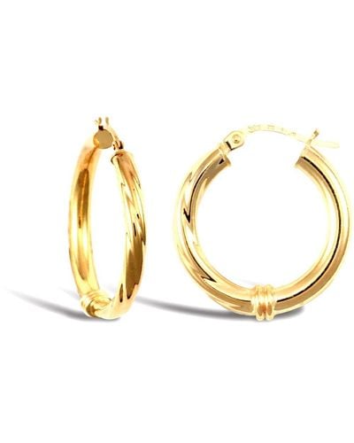 Jewelco London 9ct Gold Half And Half Twisted Collar 3mm Hoop Earrings 21mm - Jer079 - Metallic