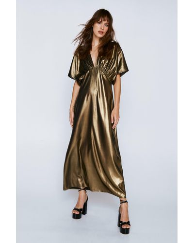 Nasty Gal Metallic Angel Sleeve V Neck Maxi Dress