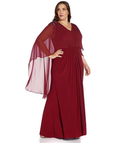 Adrianna Papell Plus Beaded Jersey And Chiffon Gown - Red