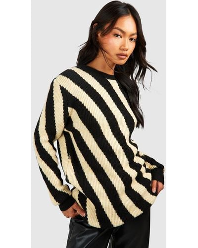 Boohoo Diagonal Stripe Oversized Knitted Jumper - Black