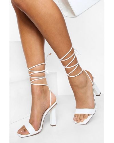 Boohoo High Block Heel Wrap Up Sandal - White