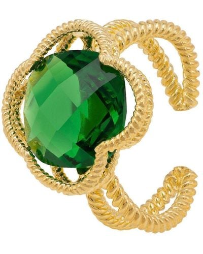 LÁTELITA London Open Clover Gemstone Cocktail Ring Gold Emerald - Green