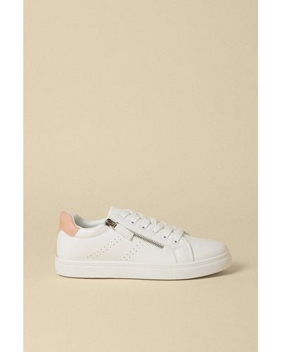 Oasis Zip Side Detail Lace Up Trainers - Natural