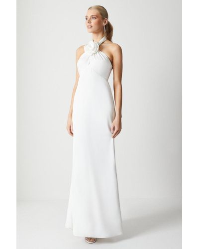 Coast Corsage Halterneck Satin Wedding Dress - White