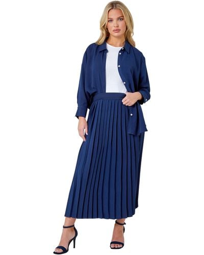 Roman Petite Plain Pleated Midi Skirt - Blue