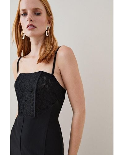 Karen Millen Corded Lace Figure Form Woven Corset Dress - Black