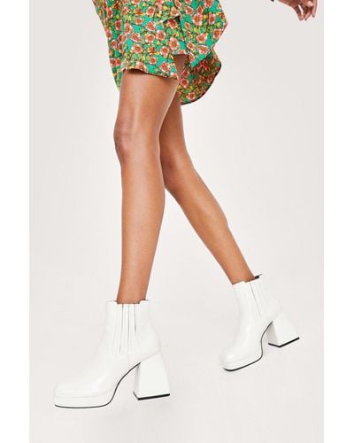 Nasty Gal Faux Leather Patent Platform Boot - White