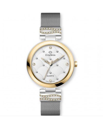 EverSwiss Crystaline Stainless Steel Fashion Analogue Quartz Watch - 2808-lts - White