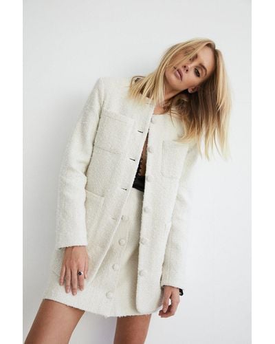Warehouse Premium Wool Boucle Tweed Pelmet Skirt - White