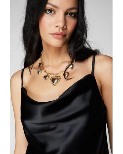 Nasty Gal Hammered Heart Chunky Necklace - Black
